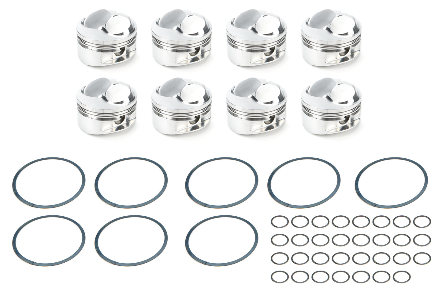 Piston Set, 2618, Dome, 4.500 Bore, 1.270 CD, 0.990 Pin, Set of 8.