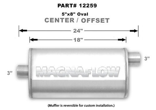 Straight-Through Performance Muffler; 3in. Offset/Center; 5x18x8 Body