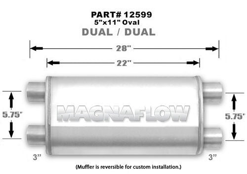 Straight-Through Performance Muffler; 3in. Dual/Dual; 5x22x11 Body