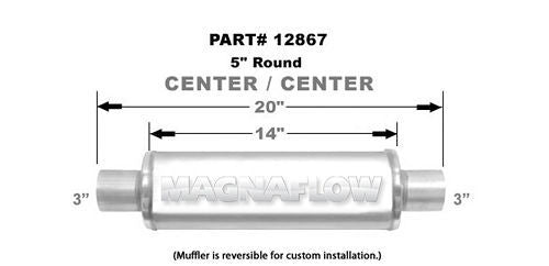 Straight-Through Performance Muffler; 3in. Center/Center; 5x14x5 Body