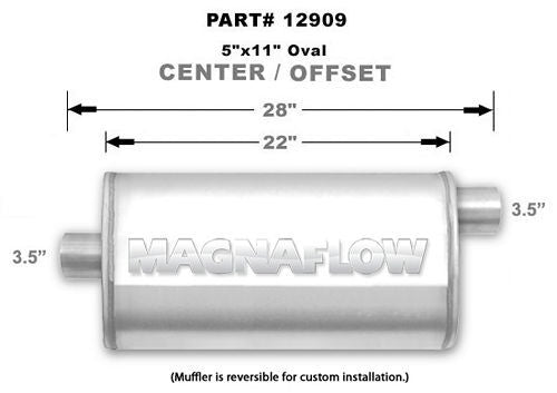 Straight-Through Performance Muffler; 3.5in. Offset/Center; 5x22x11 Body