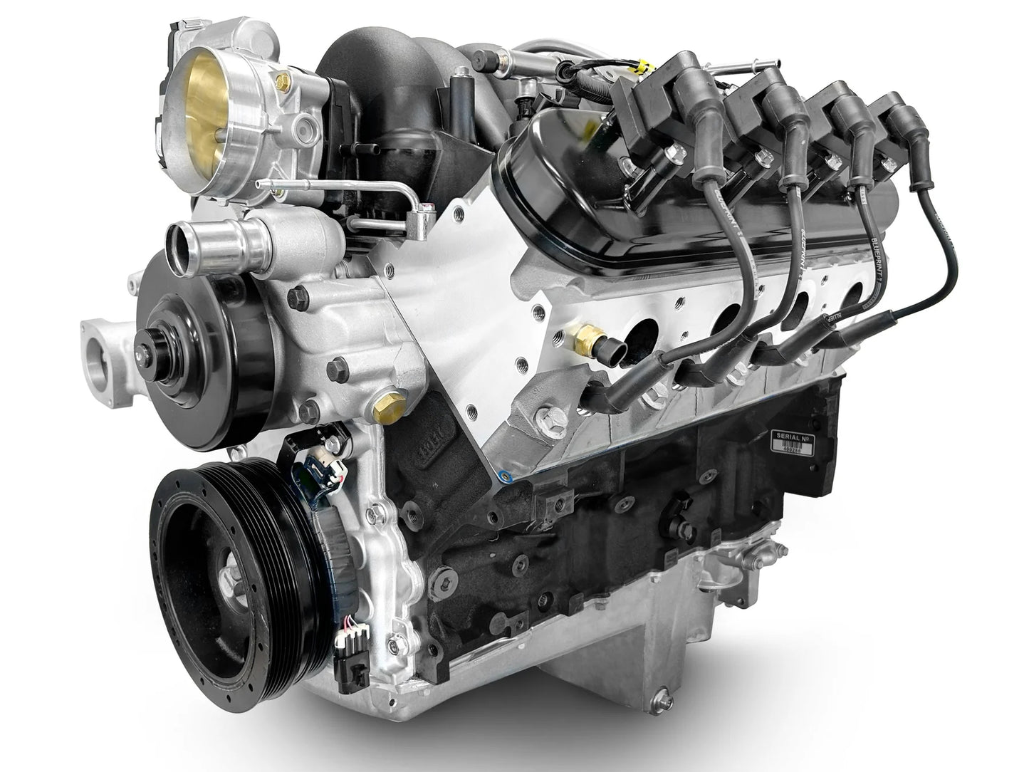 BluePrint LS 427 crate engine with 605 HP and fuel injection for Chevy builds.