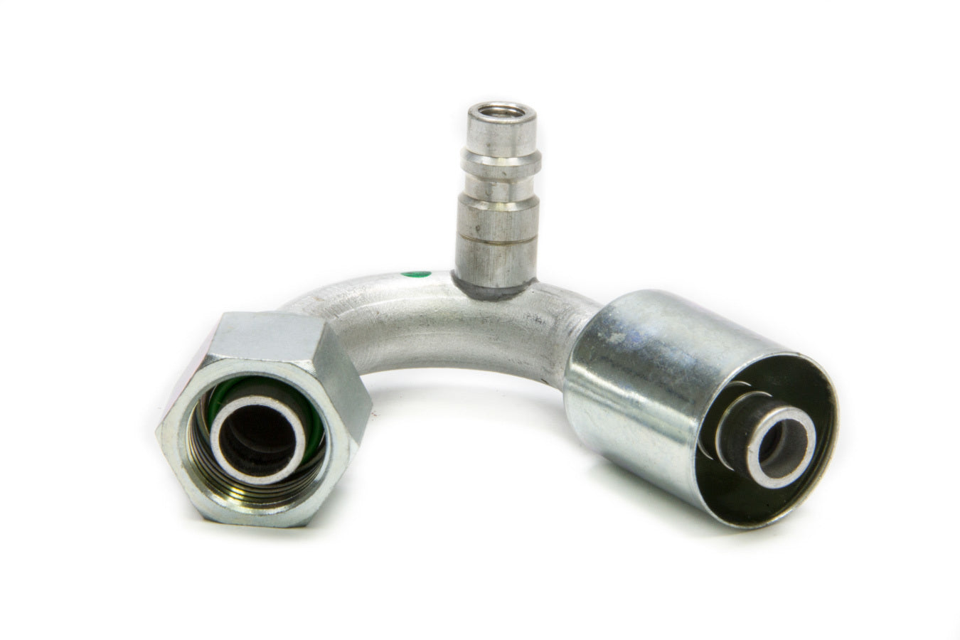 "Aluminum and Steel AC Refrigerant 135 Degree Hose Crimp to 10 AN Female O-Ring Fitting in Natural/Zinc Oxide"