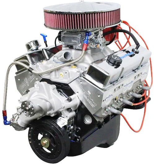 BluePrint 350 c.i. crate engine with aluminum heads and Holley carburetor for Chevelle builds.