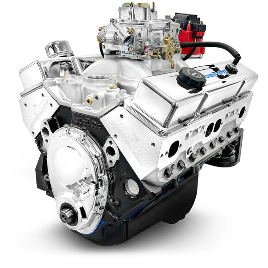BluePrint 396 c.i. base dressed crate engine with Holley carburetor and aluminum heads.