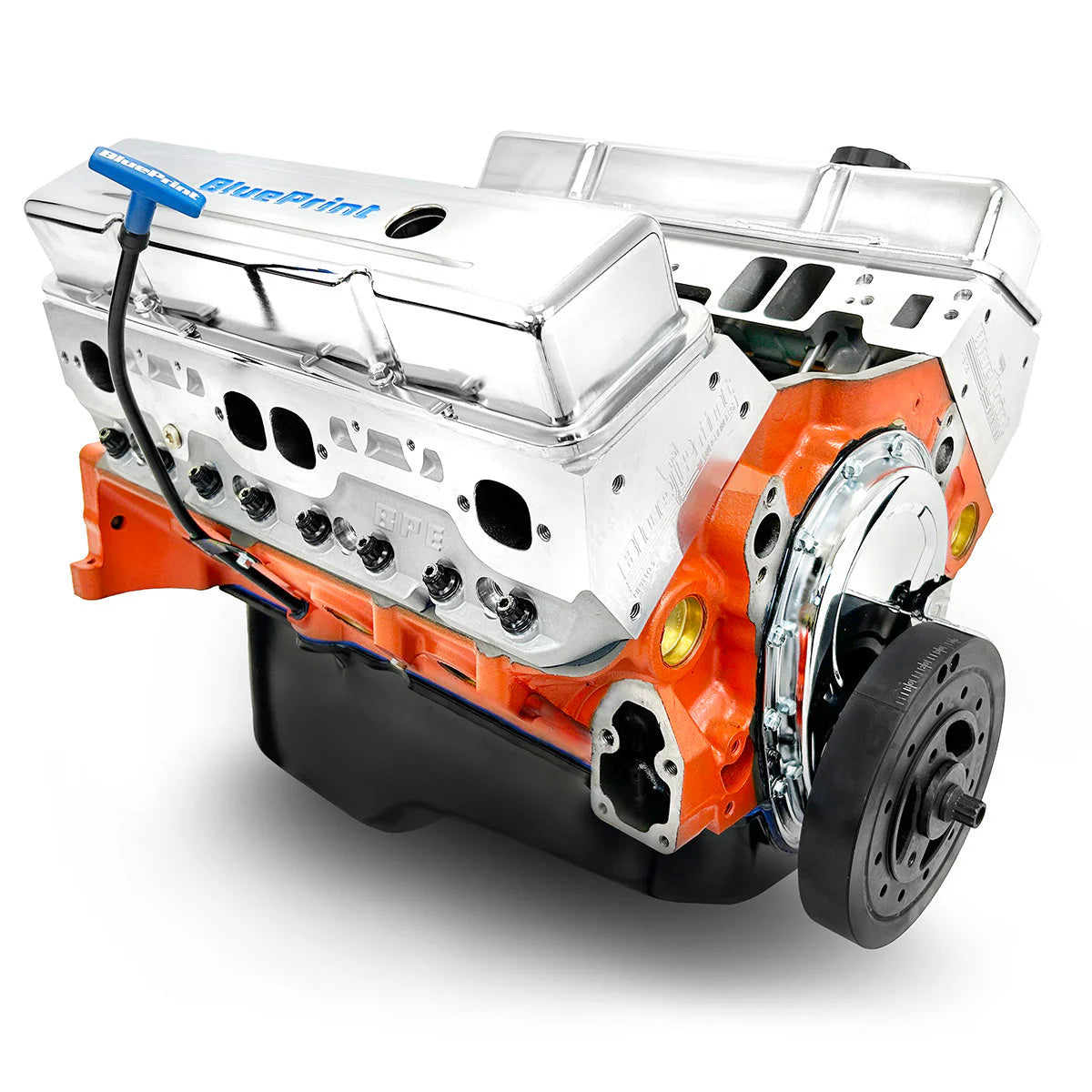 Boost-ready BluePrint GM 383 c.i. long block for turbo and supercharged builds.