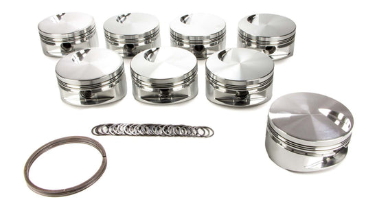 Piston Set, 2618, Flat Top, 4.530 Bore, 1.270 CD, 0.990 Pin, Set of 8.