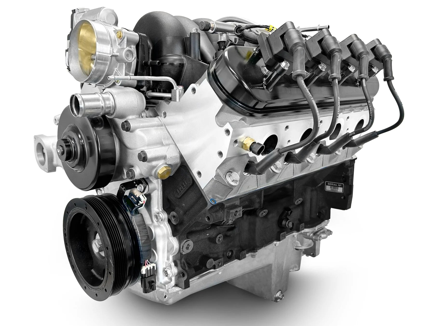 BluePrint LS 427 crate engine with 605 HP and fuel injection for Chevy builds.